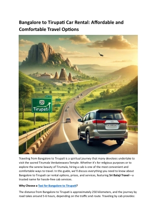 Bangalore to Tirupati Car Rental- Affordable and Comfortable Travel Options