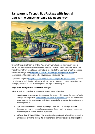 Bangalore to Tirupati Bus Package with Special Darshan- A Convenient and Divine Journey