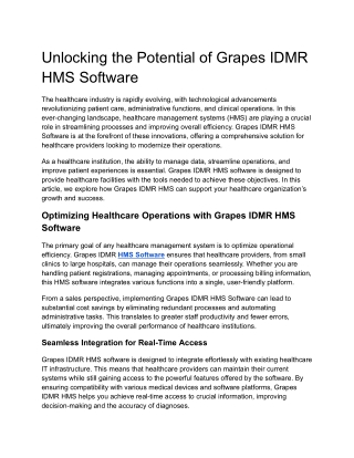 Unlocking the Potential of Grapes IDMR HMS Software