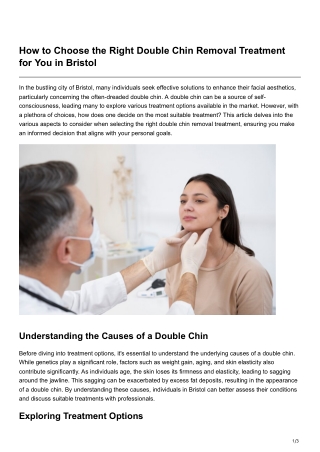 How to Choose the Right Double Chin Removal Treatment for You in Bristol