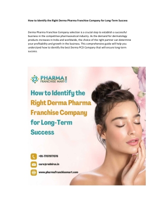 How to Identify the Right Derma Pharma Franchise Company