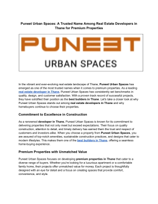 Puneet Urban Spaces_ A Trusted Name Among Real Estate Developers in Thane for Premium Properties