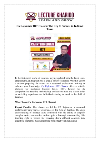 CA Inter Direct Tax Regular By Ca Rajkumar | Idt Classes