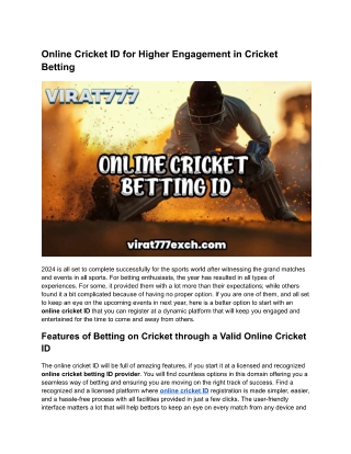 Online Cricket ID: Boost Engagement in Cricket Betting