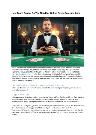 How Much Capital Do You Need for Online Poker Games in India
