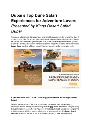 Dubai’s Top Dune Safari Experiences for Adventure Lovers | Kings Desert Safari