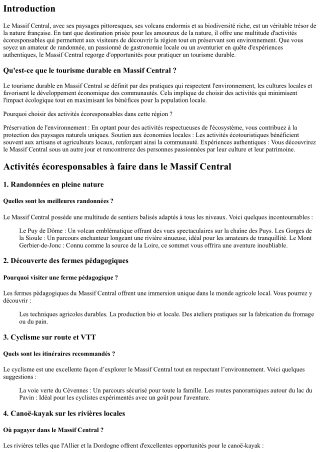 **Activités écoresponsables à faire dans le Massif Central**