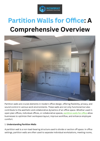 Partition Walls for Office - Mowbray