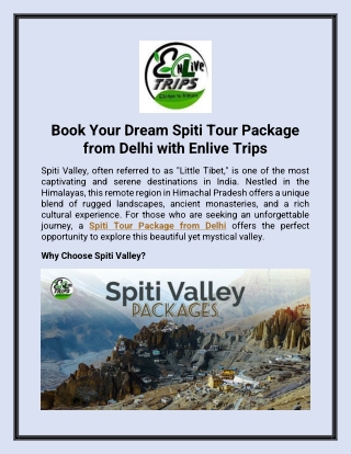 Book Your Dream Spiti Tour Package from Delhi with Enlive Trips