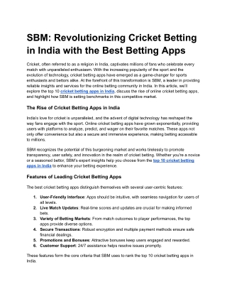 SBM_ Revolutionizing Cricket Betting in India with the Best Betting Apps