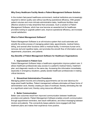 Why Every Healthcare Facility Needs a Patient Management Software Solution