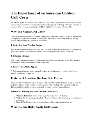 The Importance of an American Outdoor Grill Cover