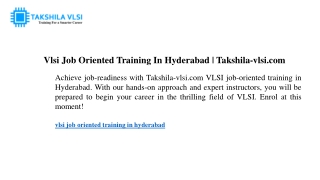 Vlsi Job Oriented Training In Hyderabad  Takshila-vlsi.com