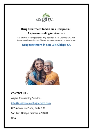 Drug Treatment In San Luis Obispo Ca | Aspirecounselingservice.com