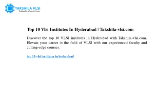 Vlsi Institutes In Hyderabad  Takshila-vlsi.com