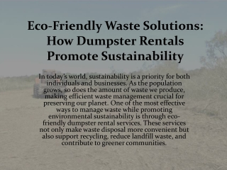 Eco-Friendly Waste Solutions: How Dumpster Rentals Promote Sustainability