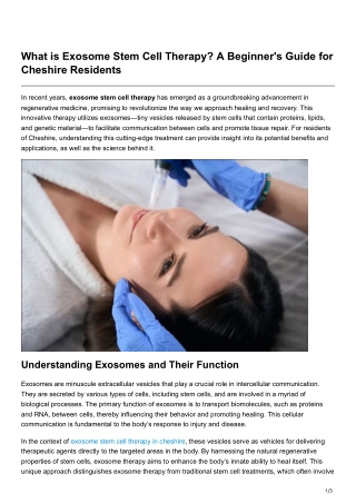 What is Exosome Stem Cell Therapy A Beginners Guide for Cheshire Residents