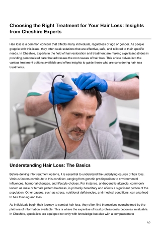 Choosing the Right Treatment for Your Hair Loss Insights from Cheshire Experts
