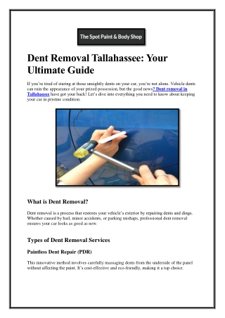 Dent Removal Tallahassee Your Ultimate Guide