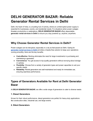 DELHI GENERATOR BAZAR_ Reliable Generator Rental Services in Delhi