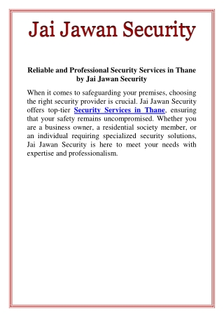 Reliable and Professional Security Services in Thane by Jai Jawan Security