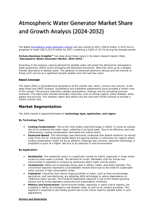 Forecasting the Atmospheric Water Generator Market Size: 2024-2032