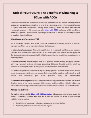 Unlock Your Future- The Benefits of Obtaining a BCom with ACCA