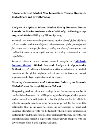 Aliphatic Solvent Market PR