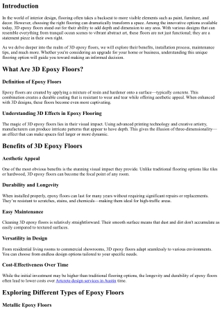 3D Epoxy Floors: Adding Depth and Dimension to Your Spaces