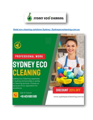 Hotel eco cleaning solutions Sydney | Sydneyecocleaning.com.au