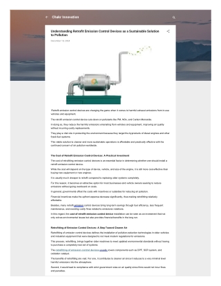 Understanding Retrofit Emission Control Devices as a Sustainable Solution to Pollution