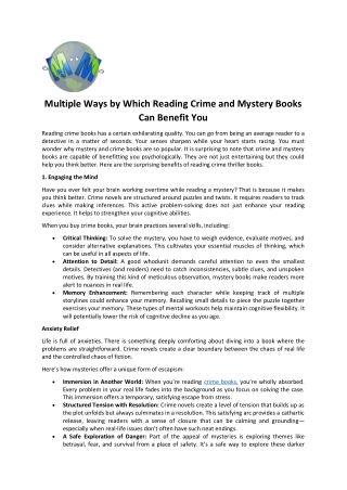 Multiple Ways by Which Reading Crime and Mystery Books Can Benefit You