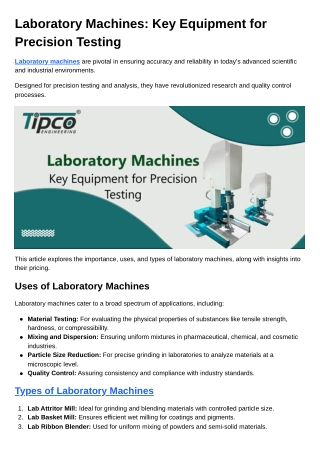 Laboratory Machines Key Equipment for Precision Testing