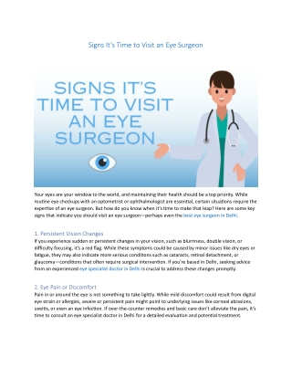 Signs It’s Time to Visit an Eye Surgeon