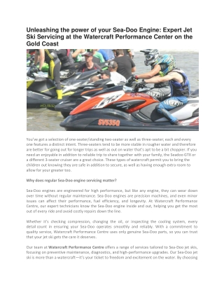 Sea-Doo Engine Services & Repairs | Watercraft Performance Centre