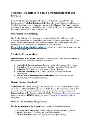 Moderne Heilmethoden durch Fernbehandlung in der Schweiz