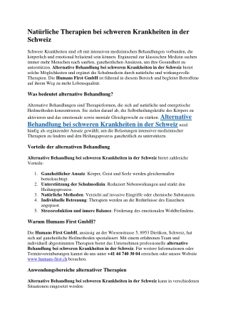 Natürliche Therapien bei schweren Krankheiten in der Schweiz