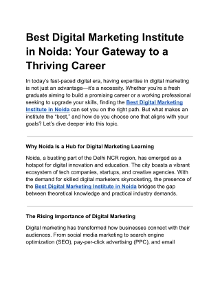 Best Digital Marketing Institute in Noida: Your Gateway to a Thriving Career
