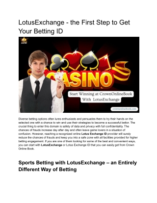 Lotus Exchange ID - the First Step to Betting Your Betting Journey