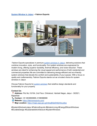 System Window in Jaipur – Fabiron Exports