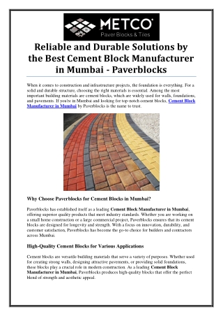 Reliable Cement Block Manufacturer in Mumbai – Strong, Sustainable, and Affordab