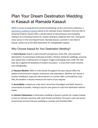 Plan Your Dream Destination Wedding in Kasauli at Ramada Kasauli