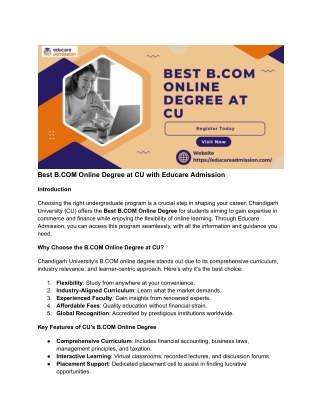 Best B.Com Online Degree at CU – Affordable & Flexible Learning