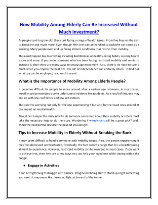 How Mobility Among Elderly Can Be Increased Without Much Investment