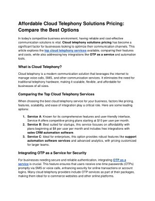 Affordable Cloud Telephony Solutions Pricing_ Compare the Best Options