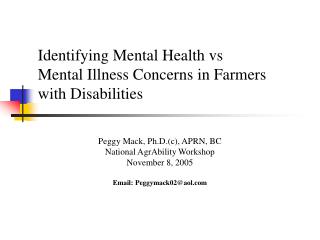 Identifying Mental Health vs Mental Illness Concerns in Farmers with Disabilities