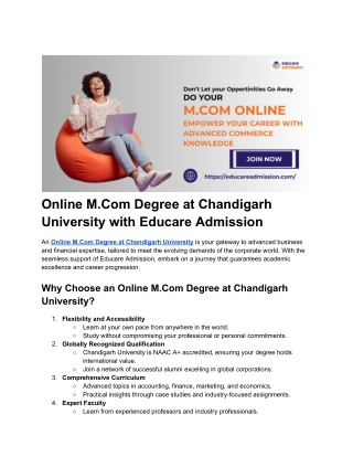 Enroll in Online M.Com Degree at Chandigarh University – Flexible Learning & Acc