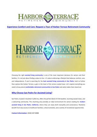 Experience Comfort and Care Request a Tour of Harbor Terrace Retirement Community