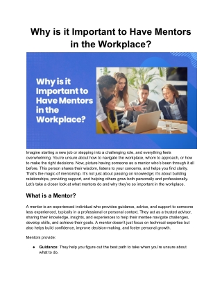 Why is it Important to Have Mentors in the Workplace_