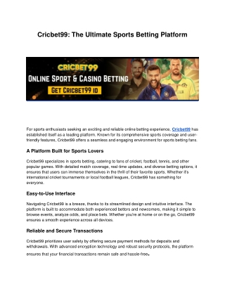 Cricbet99 - online gaming platform